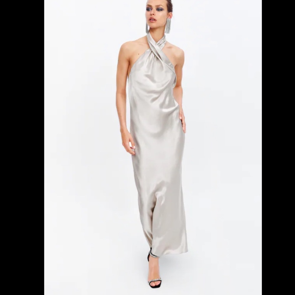 ZARA LIMITED EDITION HALTER NECK MAXI PARTY BALL ELEGANT DRESS NEW WITH TAGS